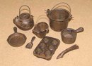 CAST IRON RUSTIC MINIATURE POTS PANS SET P