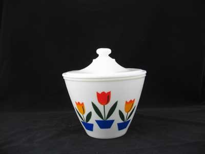 WHITE MILK GLASS TULIP DESIGN GREASE JAR