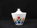 WHITE MILK GLASS TULIP DESIGN GREASE JAR