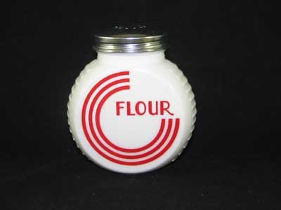 WHITE MILK GLASS ART DECO RANGE FLOUR SHAKER