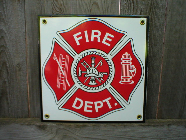 FIRE DEPT PORCELAIN COAT SIGN HOME OFFICE WALL DECOR