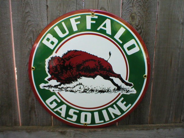 BUFFALO GASOLINE PORCELAIN COAT SIGN