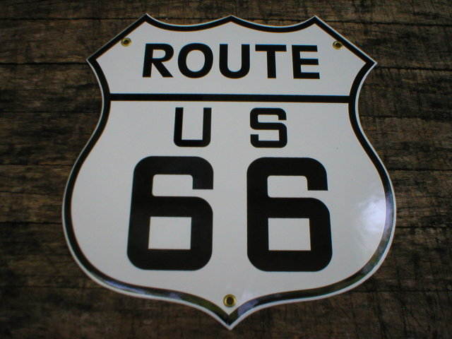 ROUTE US 66 PORCELAIN-COATED SHIELD SIGN O