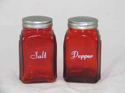 ONE SET RED ARCH SALT & PEPPER SHAKERS A