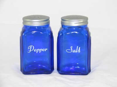 ONE SET COBALT ARCH SALT & PEPPER SHAKERS A