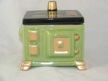 PORCELAIN GREEN STOVE GREASE JAR w/LID G