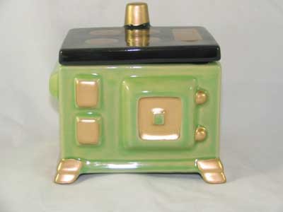 PORCELAIN GREEN STOVE GREASE JAR w/LID G