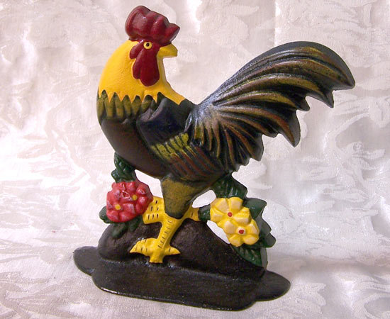 CAST IRON ROOSTER DOORSTOP STATUE IRONWARE DECOR R