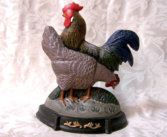 CAST IRON HEN ROOSTER DOORSTOP STATUE IRONWARE DECOR R