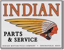 INDIAN PARTS & SERVICE TIN SIGN METAL MOTORCYCLE SIGNS