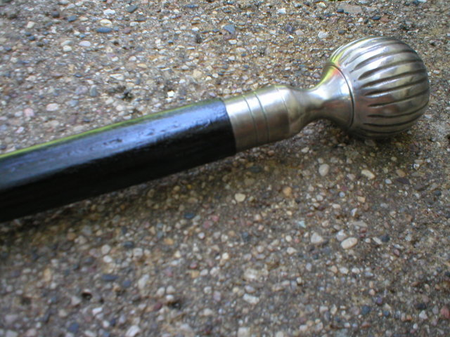 NICKLE FINISH RIBBED BALL HANDLE CANE WALKING STICK F