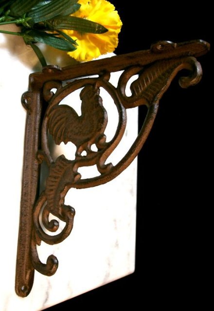 CAST IRON ROOSTER SHELF BRACKETS IRONWARE DECOR R
