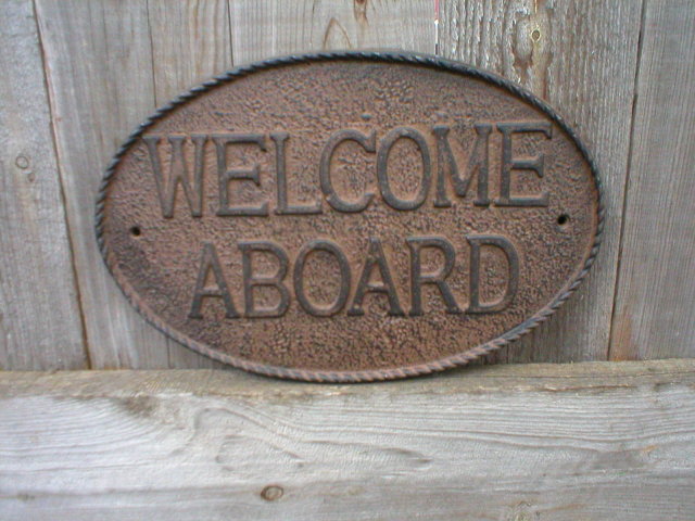 CAST IRON RUSTIC WELCOME ABOARD SIGN METAL SIGNS W