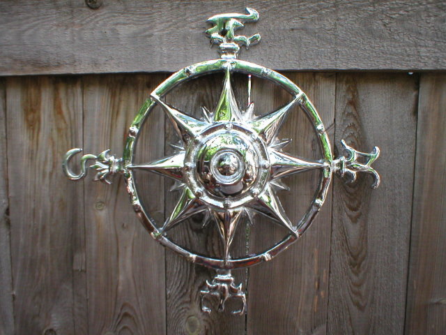 NICKEL PLATED NAUTICAL ROSE COMPASS WALL PLAQUE C
