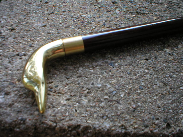 WOOD DUCK CANE WALKING STICK SOLID BRASS HANDLE C