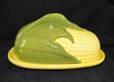 CORN KING TWO PIECE BUTTER DISH MARKED SHAWNEE