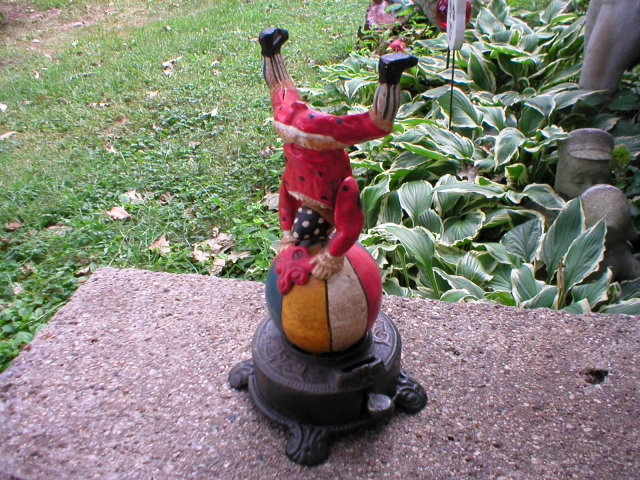 CAST IRON FLIPPING CLOWN MECHANICAL BANK C