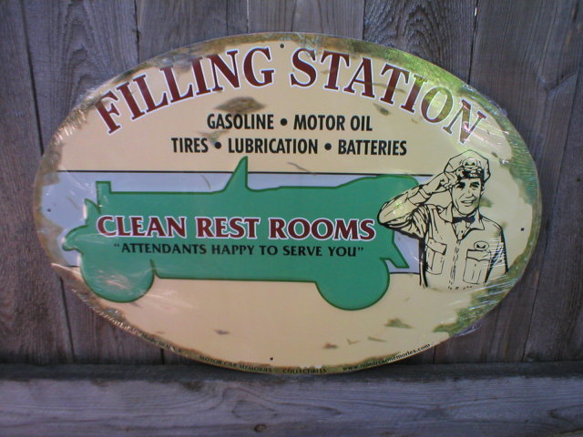 FILLING STATION CLEAN REST ROOMS TIN SIGN