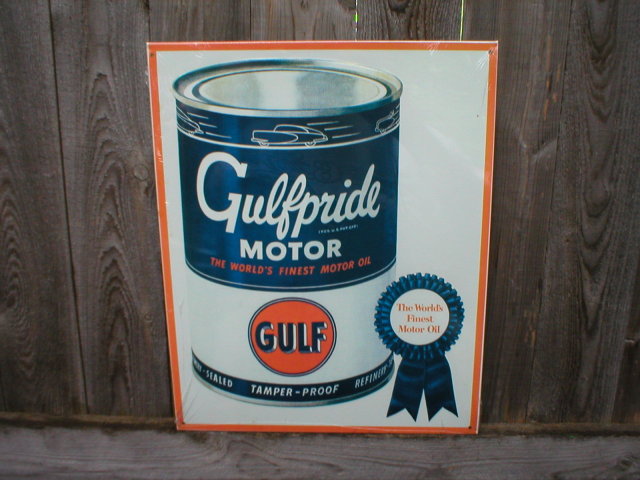 GULFPRIDE MOTOR OIL TIN SIGN METAL GAS OIL SIGNS G