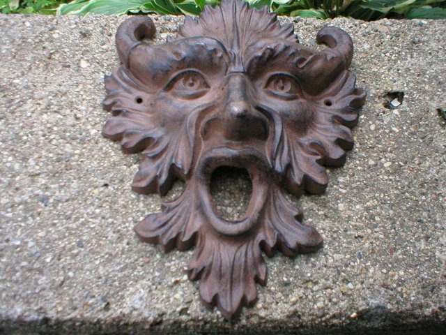 GOTHIC HORNED MAN WALL PLAQUE CAST IRON