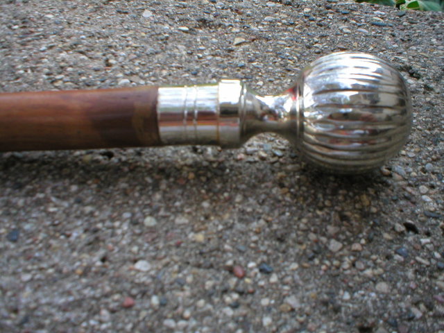 NICKEL PLATED RIBBED KNOB CANE WALKING STICK
