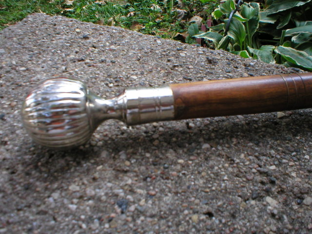 NICKEL PLATED RIBBED KNOB CANE WALKING STICK