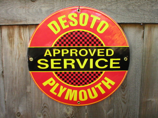 DESOTO PLYMOUTH PORCELAIN-COATED RETRO ADV SIGN C