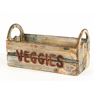 WEATHERED FINISH WOOD BASKET BOX HOME DECOR