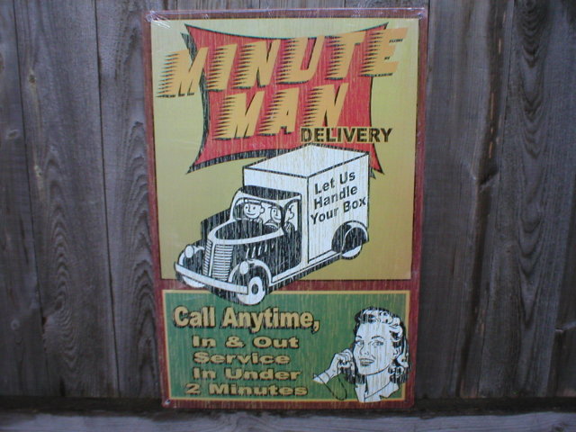 MINUTE MAN DELIVERY TIN SIGN METAL RETRO ADV SIGNS M