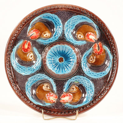 COLORFUL MAJOLICA OYSTER PLATE O