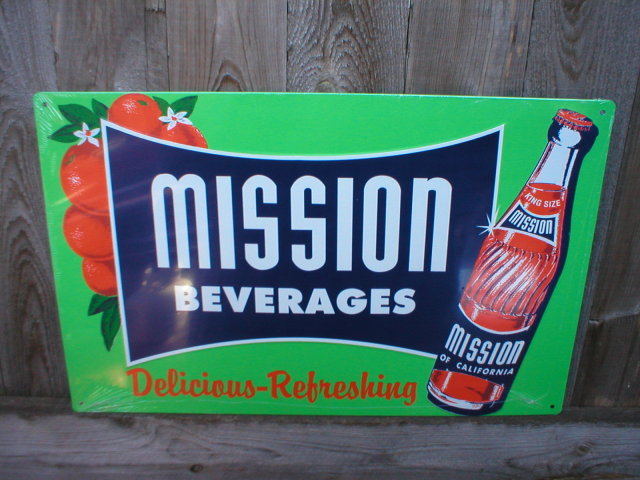 MISSION BEVERAGES RETRO METAL TIN SIGN