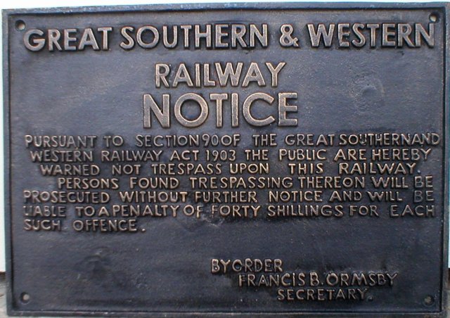 GREAT SOUTHERN & WESTERN RAILWAY SIGN CAST IRON