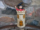 MAN ON TOWER COIN BANK CAST IRON DECOR