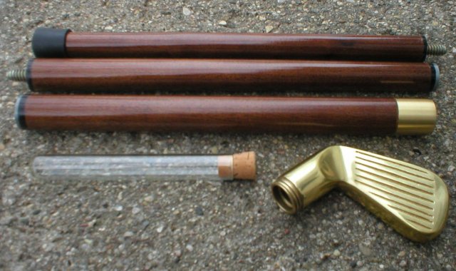 GOLF FLASK CANE WALKING STICK BRASS HANDLE B