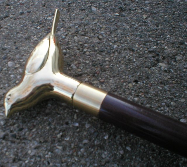 BIRD FLASK CANE WALKING STICK BRASS HANDLE E