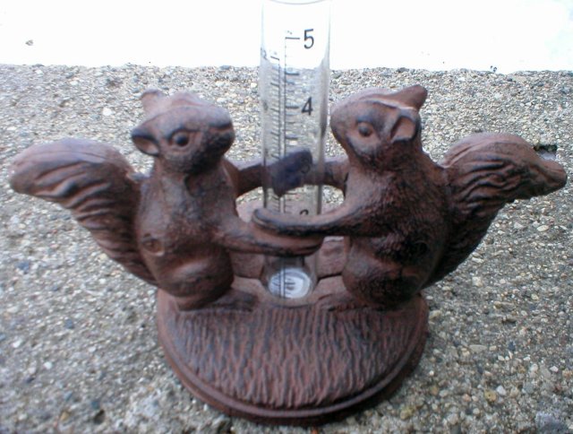 SQUIRREL RAIN MEASURE GAUGE CAST IRON