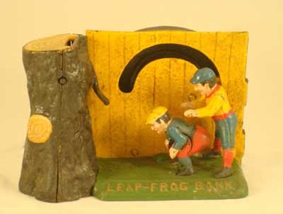 LEAP FROG CAST IRON MECHANICAL BANK F