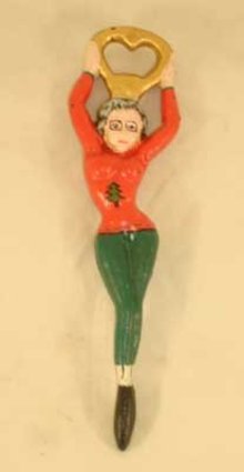 CHRISTMAS LADY BOTTLE OPENER PINK CAST IRON N