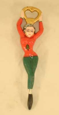 CHRISTMAS LADY BOTTLE OPENER PINK CAST IRON N