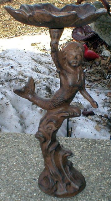 MERMAID BIRD FEEDER CAST IRON RUSTIC