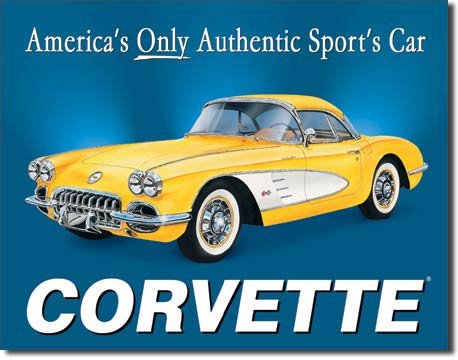 CORVETTE YELLOW RETRO TIN SIGN 1958