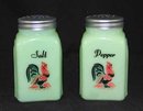 JADE JADITE JADEITE ROOSTER ARCH SALT PEPPER SHAKERS