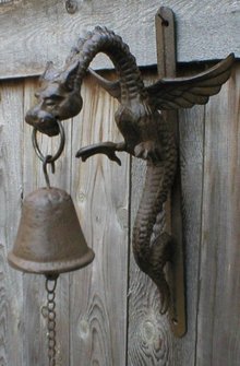 DRAGON BELL WALL MOUNT RUSTIC CAST IRON