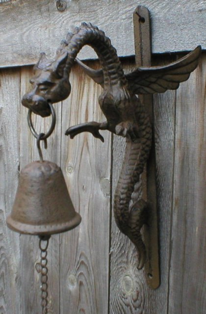 DRAGON BELL WALL MOUNT RUSTIC CAST IRON