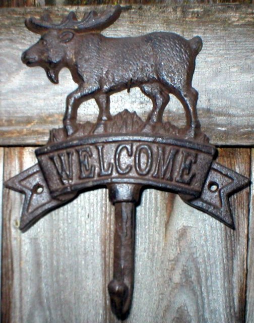 MOOSE WELCOME SINGLE HOOK CAST IRON WALL MOUNT B