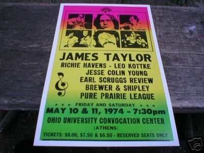 JAMES TAYLOR 1974 RETRO CONCERT POSTER SIGN PRINT T