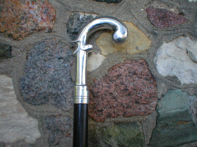 HOOK HANDLE WOOD CANE WALKING STICK CAST ALUMINUM