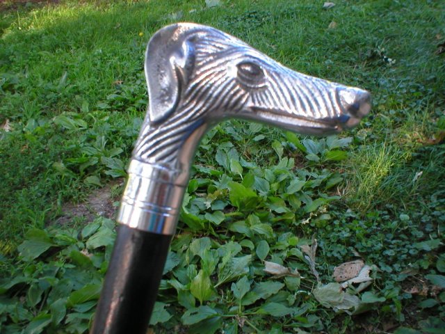 DOG HANDLE WOOD CANE WALKING STICK CAST ALUMINUM