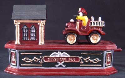 FIREMAN MECHANICAL COIN BANK IRONWARE DECOR F