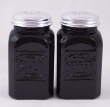EBONY BLACK SQUARE SALT & PEPPER SHAKERS ONE SET